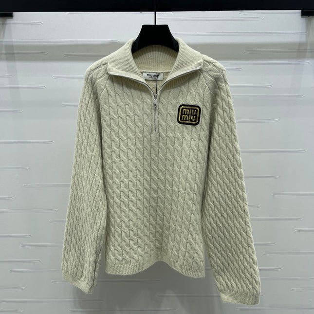 MIUMIU HALF-ZIP KNITTED PULLOVER WITH COLLAR STYLE 485