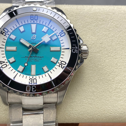 SUPEROCEAN AUTOMATIC 44 BLACK CERAMIC BEZEL BLUE CHILL AND WHITE DIAL