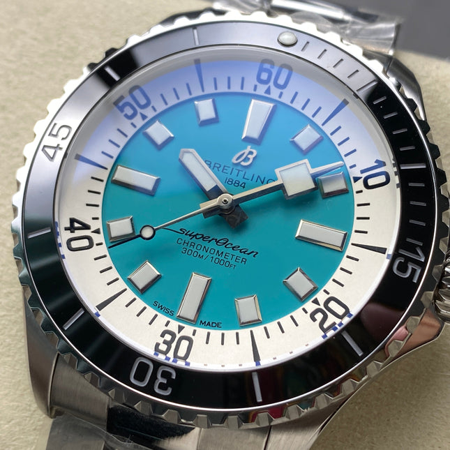 SUPEROCEAN AUTOMATIC 44 BLACK CERAMIC BEZEL BLUE CHILL AND WHITE DIAL