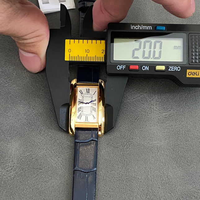 TANK AMÉRICAINE WATCH GOLD CASE WITH BLACK LEATHER STRAP