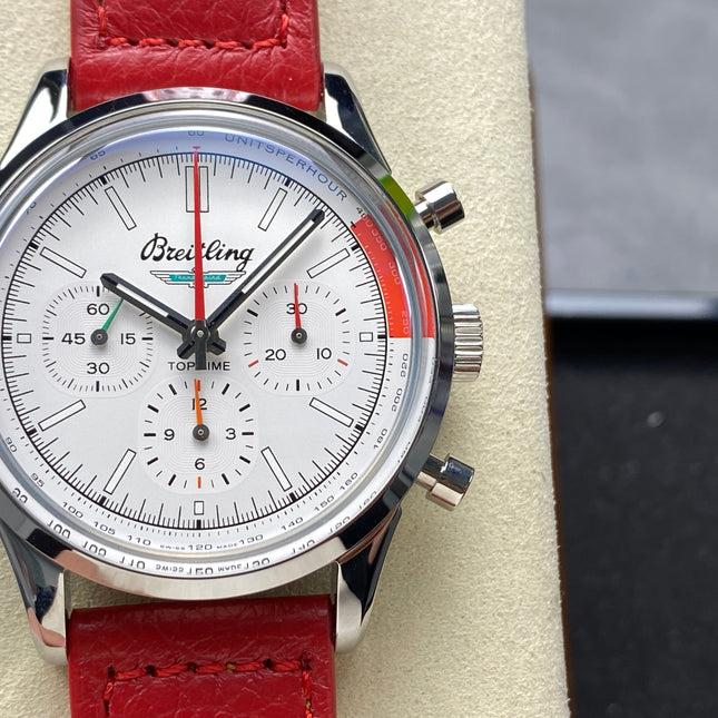 TOP TIME B01 FORD THUNDERBIRD STEEL CASE RED CALFSKIN STRAP