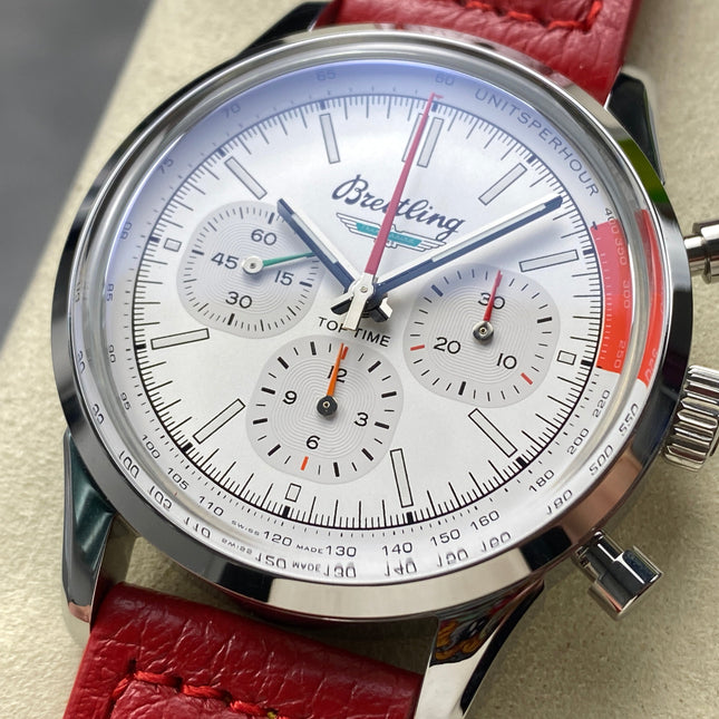 TOP TIME B01 FORD THUNDERBIRD STEEL CASE RED CALFSKIN STRAP