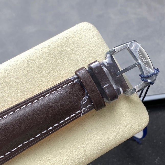 AVIATOR 8 AUTOMATIC STEEL CASE SILVER MIX BLACK BLUE DIAL BROWN CALFSKIN STRAP