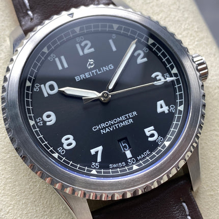 AVIATOR 8 AUTOMATIC STEEL CASE BLACK DIAL BROWN CALFSKIN STRAP