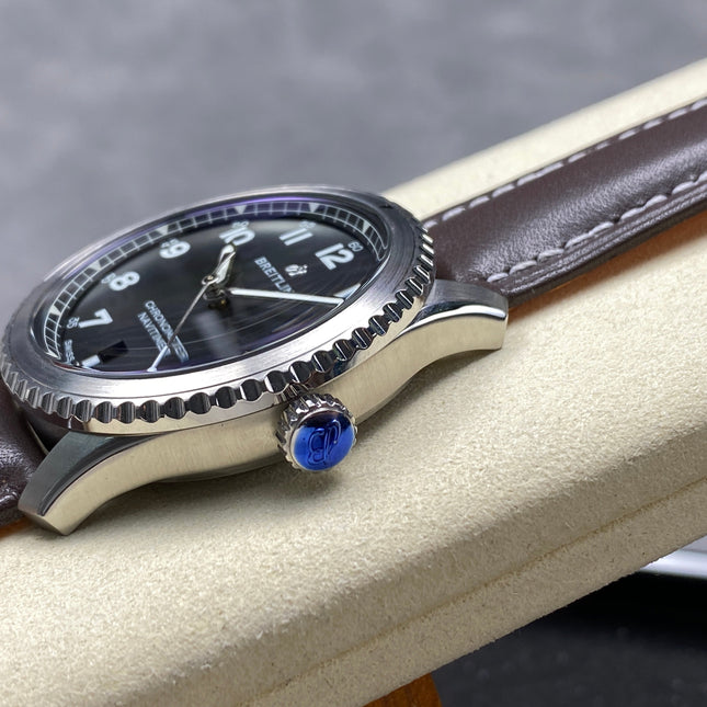 AVIATOR 8 AUTOMATIC STEEL CASE BLACK DIAL BROWN CALFSKIN STRAP