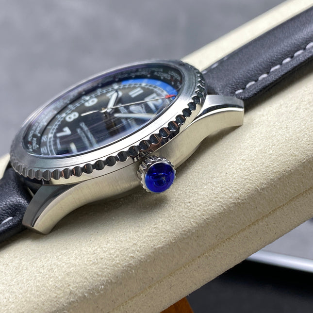 AVIATOR 8 AUTOMATIC STEEL CASE BLACK MIX BLUE DIAL BLACK CALFSKIN STRAP