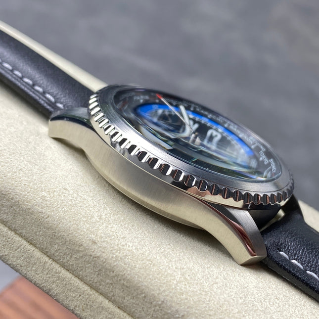 AVIATOR 8 AUTOMATIC STEEL CASE BLACK MIX BLUE DIAL BLACK CALFSKIN STRAP