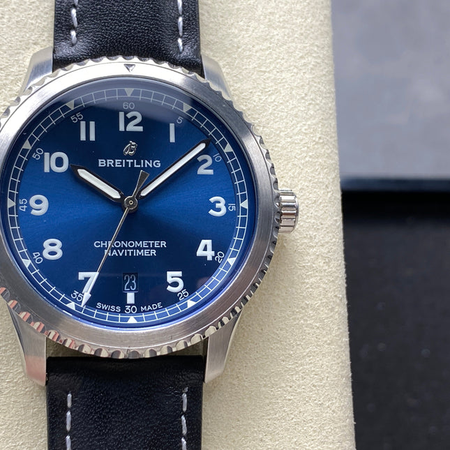 AVIATOR 8 AUTOMATIC STEEL CASE BLUE DIAL BLACK CALFSKIN STRAP