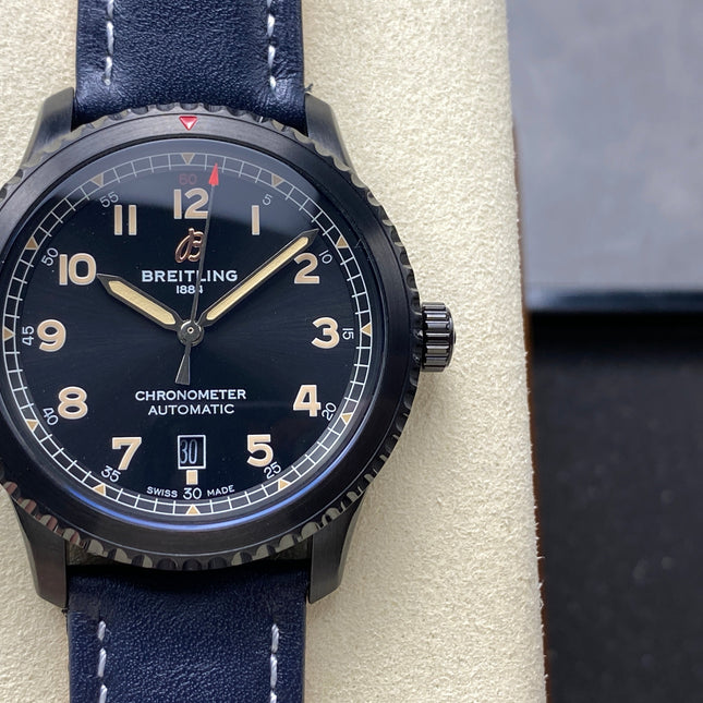 AVIATOR 8 AUTOMATIC STEEL CASE NAVY BLUE CALFSKIN STRAP