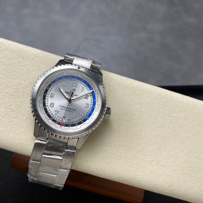 AVIATOR 8 AUTOMATIC ALL STEEL SILVER MIX BLACK BLUE DIAL