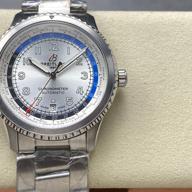 AVIATOR 8 AUTOMATIC ALL STEEL SILVER MIX BLACK BLUE DIAL