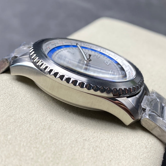 AVIATOR 8 AUTOMATIC ALL STEEL SILVER MIX BLACK BLUE DIAL