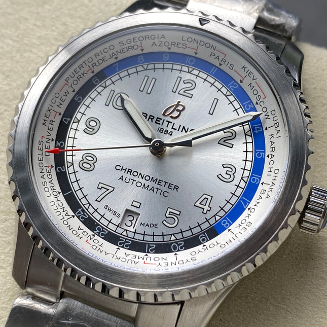 AVIATOR 8 AUTOMATIC ALL STEEL SILVER MIX BLACK BLUE DIAL