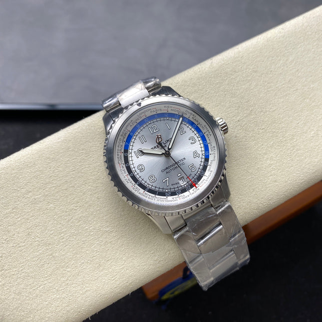 AVIATOR 8 AUTOMATIC ALL STEEL SILVER MIX BLACK BLUE DIAL