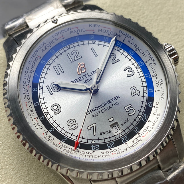 AVIATOR 8 AUTOMATIC ALL STEEL SILVER MIX BLACK BLUE DIAL