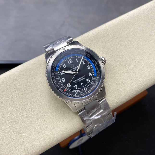 AVIATOR 8 AUTOMATIC ALL STEEL BLACK MIX BLUE DIAL