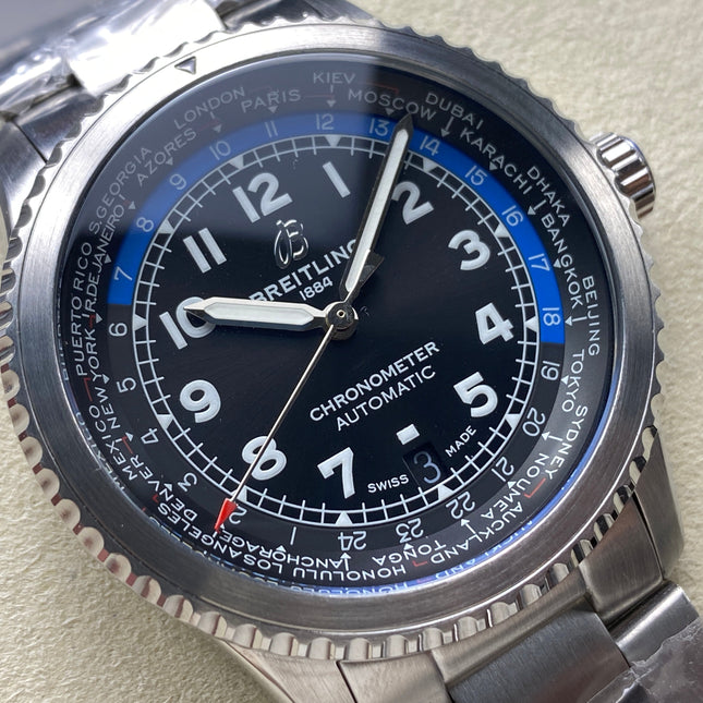 AVIATOR 8 AUTOMATIC ALL STEEL BLACK MIX BLUE DIAL