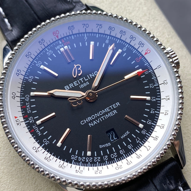 NAVITIMER AUTOMATIC 41 STEEL CASE BLACK ALLIGATOR LEATHER STRAP