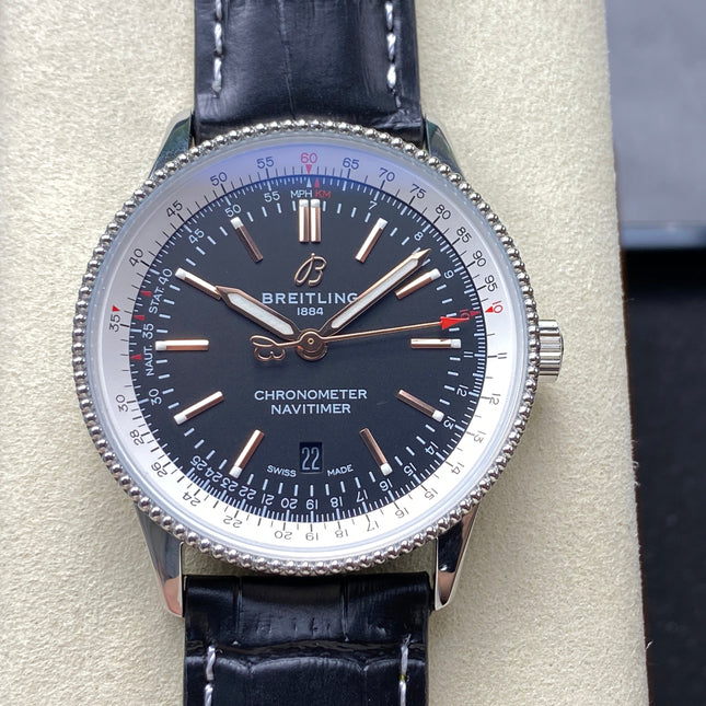 NAVITIMER AUTOMATIC 41 STEEL CASE BLACK ALLIGATOR LEATHER STRAP