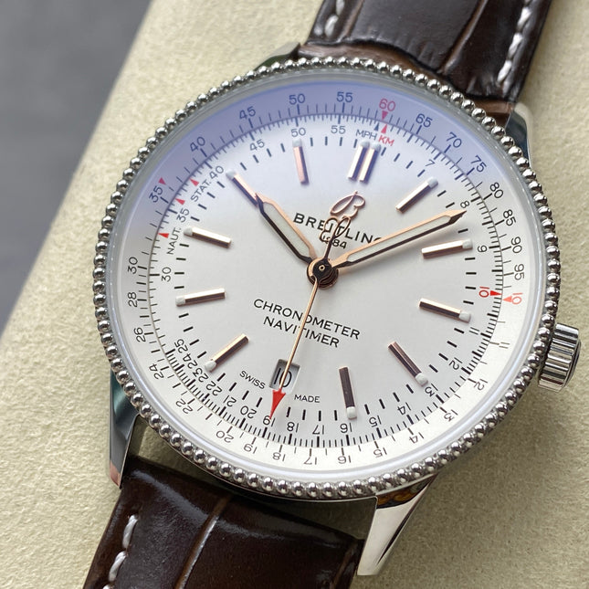 NAVITIMER AUTOMATIC 41 STEEL CASE BROWN ALLIGATOR LEATHER STRAP