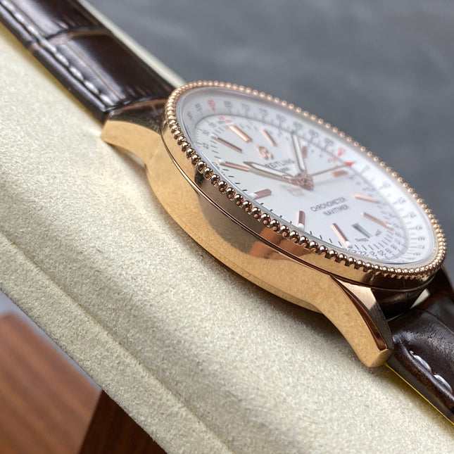 NAVITIMER AUTOMATIC 41 RED GOLD CASE BROWN ALLIGATOR LEATHER STRAP