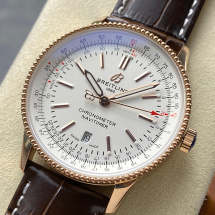 NAVITIMER AUTOMATIC 41 RED GOLD CASE BROWN ALLIGATOR LEATHER STRAP