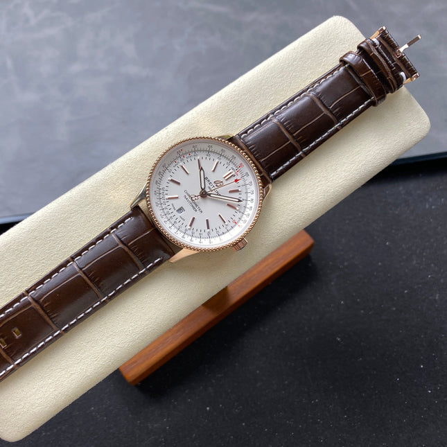 NAVITIMER AUTOMATIC 41 RED GOLD CASE BROWN ALLIGATOR LEATHER STRAP