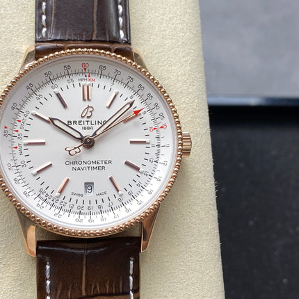 NAVITIMER AUTOMATIC 41 RED GOLD CASE BROWN ALLIGATOR LEATHER STRAP