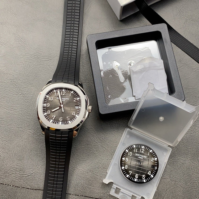 AQUANAUT STEEL CASE BLACK RUBBER STRAP