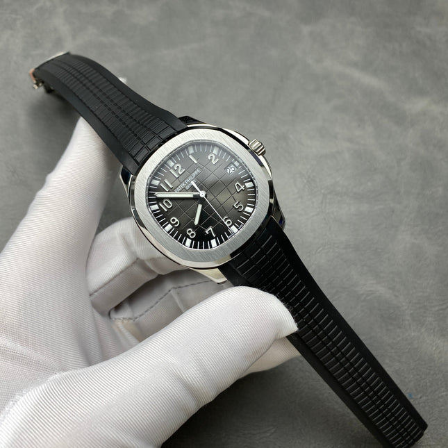 AQUANAUT STEEL CASE BLACK RUBBER STRAP