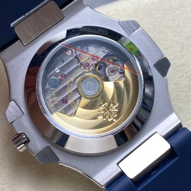 NAUTILUS STEEL ATTACHED DIAMOND BEZEL BLUE RUBBER STRAP