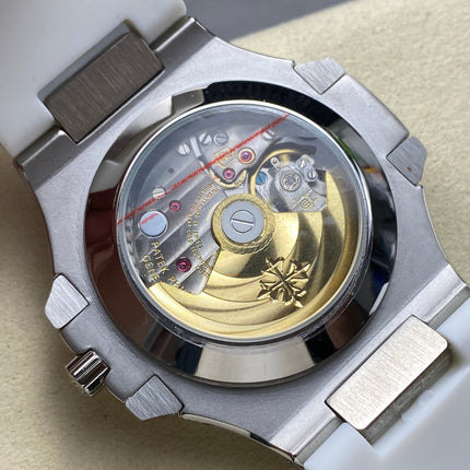 NAUTILUS STEEL ATTACHED DIAMOND BEZEL WHITE RUBBER STRAP