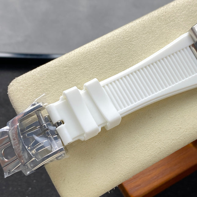 NAUTILUS STEEL ATTACHED DIAMOND BEZEL WHITE RUBBER STRAP