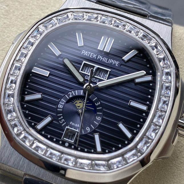 NAUTILUS STEEL ATTACHED DIAMOND BEZEL DARK BLUE DIAL