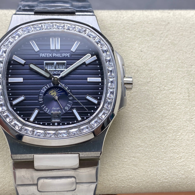 NAUTILUS STEEL ATTACHED DIAMOND BEZEL DARK BLUE DIAL