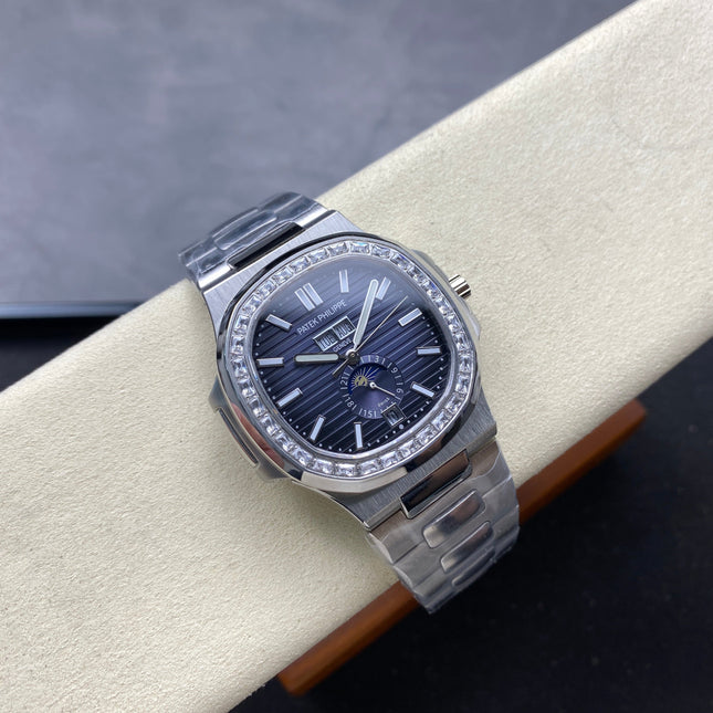 NAUTILUS STEEL ATTACHED DIAMOND BEZEL DARK BLUE DIAL