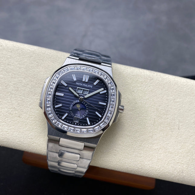 NAUTILUS STEEL ATTACHED DIAMOND BEZEL DARK BLUE DIAL