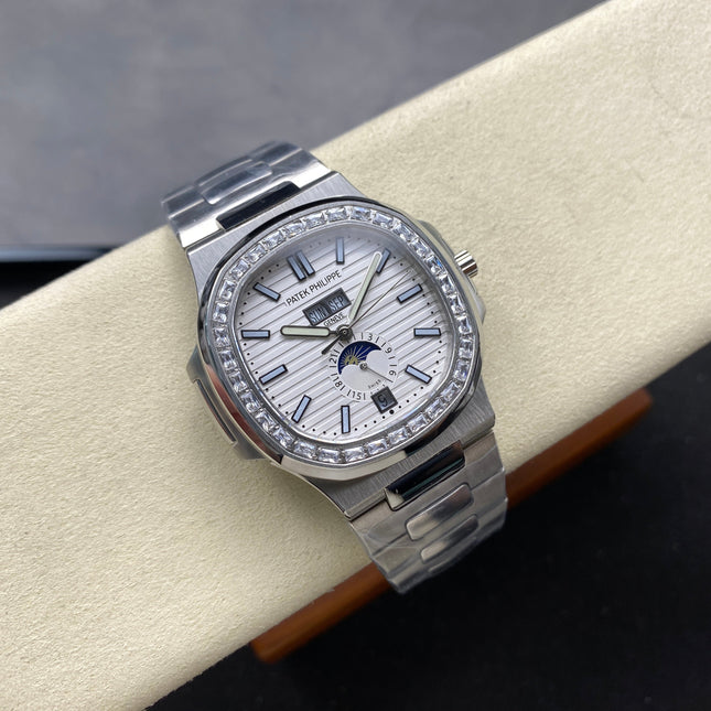 NAUTILUS STEEL ATTACHED DIAMOND BEZEL WHITE DIAL