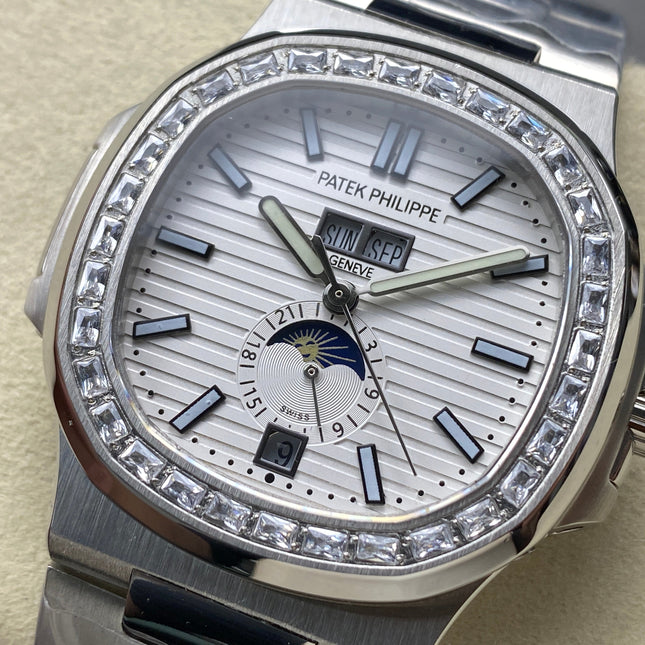 NAUTILUS STEEL ATTACHED DIAMOND BEZEL WHITE DIAL