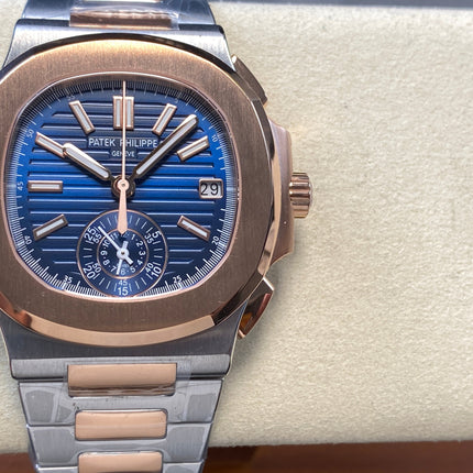NAUTILUS STEEL AND ROSE GOLD BRACELET BLUE DIAL