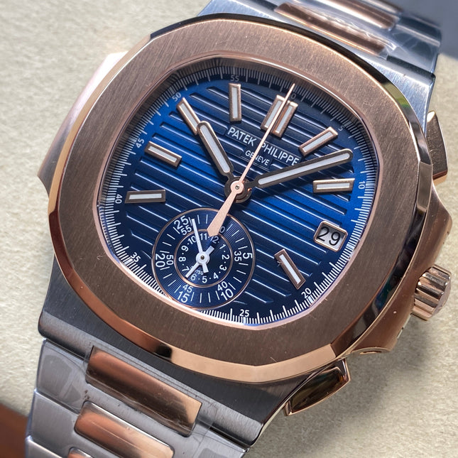 NAUTILUS STEEL AND ROSE GOLD BRACELET BLUE DIAL
