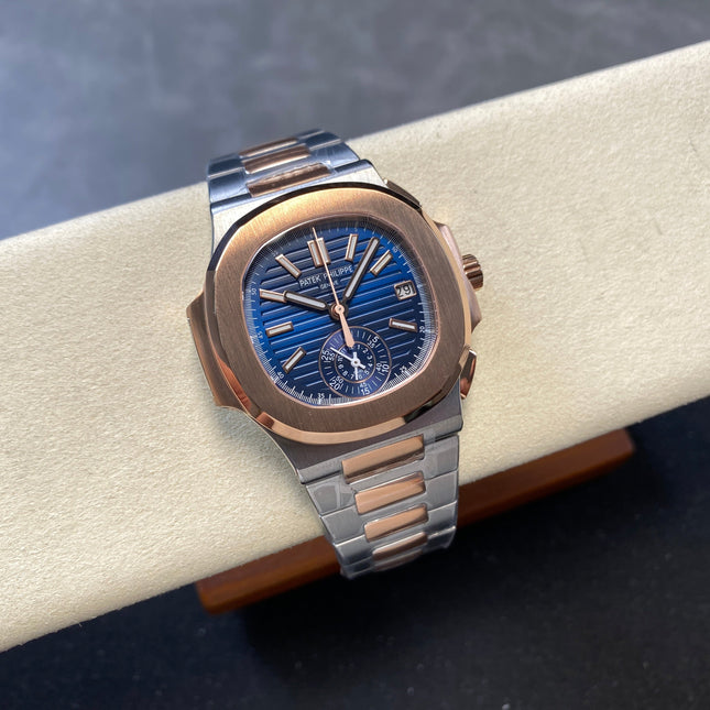 NAUTILUS STEEL AND ROSE GOLD BRACELET BLUE DIAL