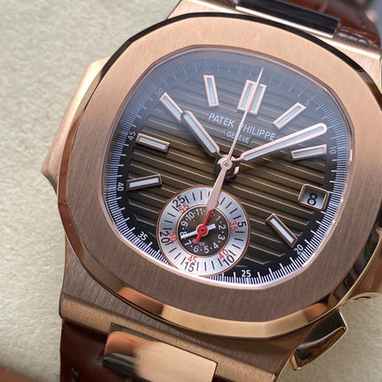 NAUTILUS ROSE GOLD CASE BROWN SUNBURST DIAL ALLIGATOR LEATHER STRAP