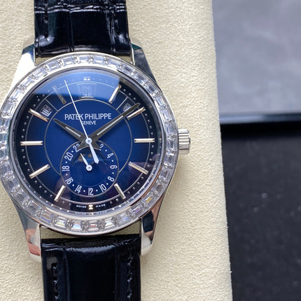 ANNUAL CALENDAR STEEL ATTACHED DIAMOND BEZEL NAVY BLUE DIAL