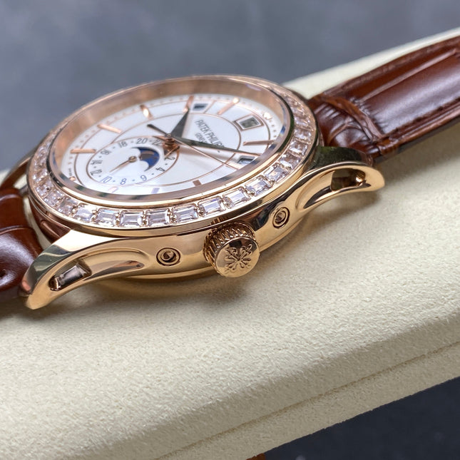 ANNUAL CALENDAR ROSE GOLD ATTACHED DIAMOND BEZEL WHITE DIAL