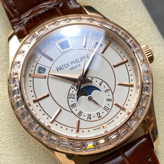 ANNUAL CALENDAR ROSE GOLD ATTACHED DIAMOND BEZEL WHITE DIAL