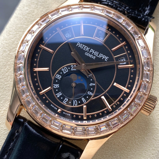 ANNUAL CALENDAR ROSE GOLD ATTACHED DIAMOND BEZEL BLACK DIAL