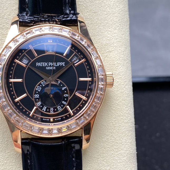 ANNUAL CALENDAR ROSE GOLD ATTACHED DIAMOND BEZEL BLACK DIAL