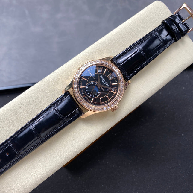 ANNUAL CALENDAR ROSE GOLD ATTACHED DIAMOND BEZEL BLACK DIAL