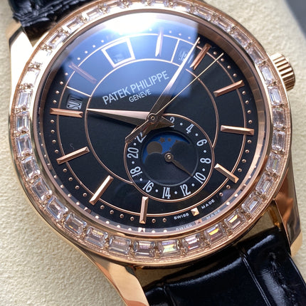 ANNUAL CALENDAR ROSE GOLD ATTACHED DIAMOND BEZEL BLACK DIAL